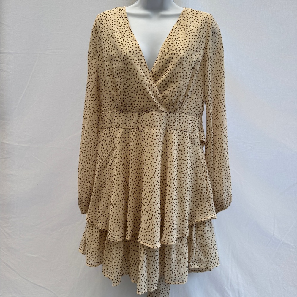 Japna Beige Polka Dot Long Sleeve Dress